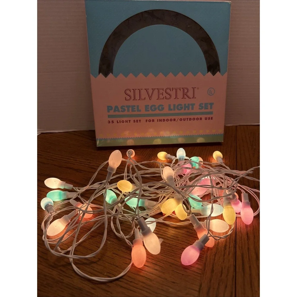 Vtg 90s Silvestri Pastel Egg Light Set 35 Lights Easter Indoor Outdoor Blo Mold